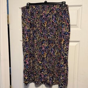 croft & barrow Navy Paisley Midi Skirt with Pink, Yellow & Blue Details